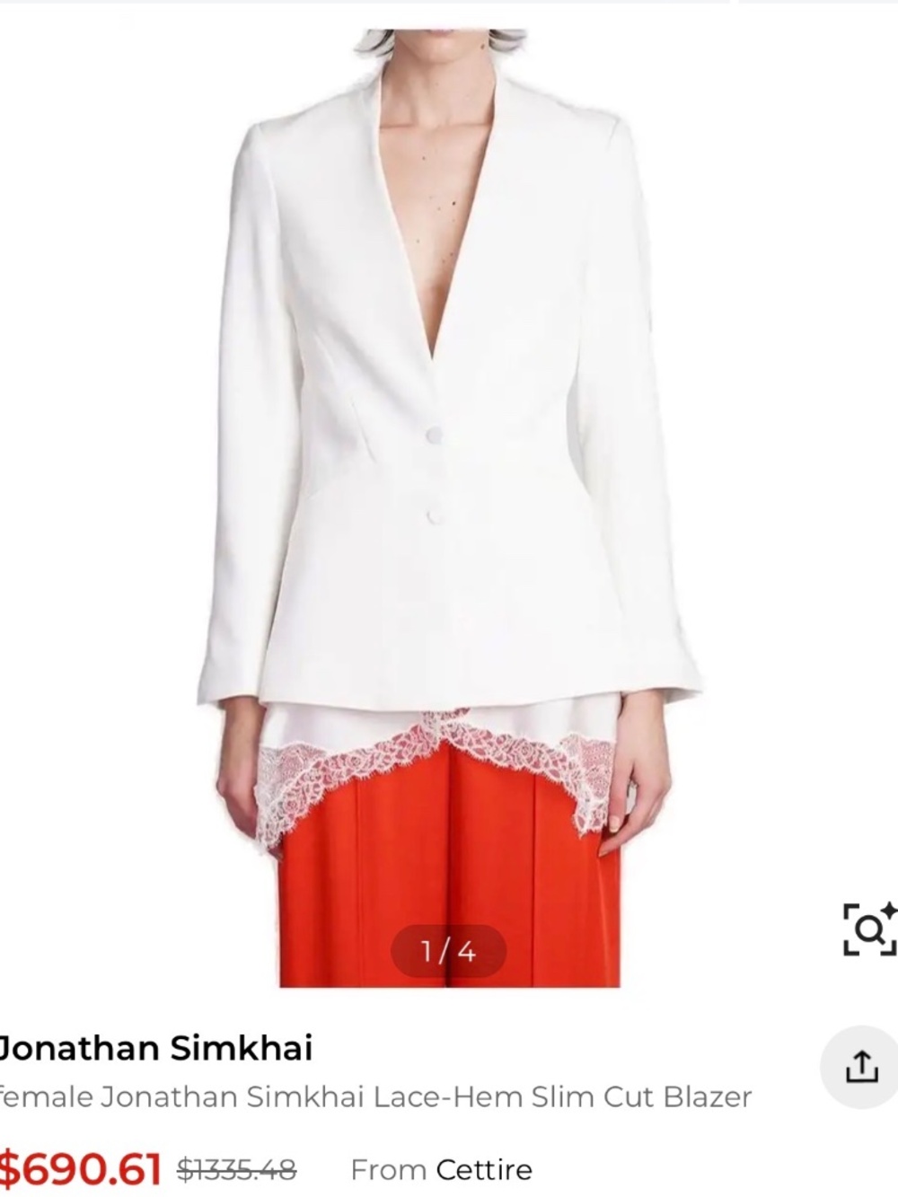 Jonathan Simkhai Lace-Hem Slim Cut Blazer NWT 0